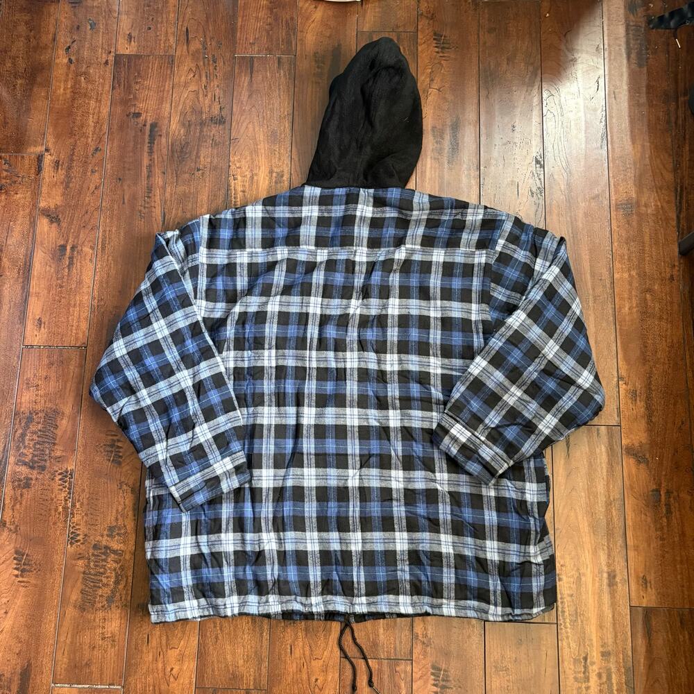 Marino Bay Flannel Hoodie Mens 2XL Blue Plaid Lumberjack Outdoors Lined Warm